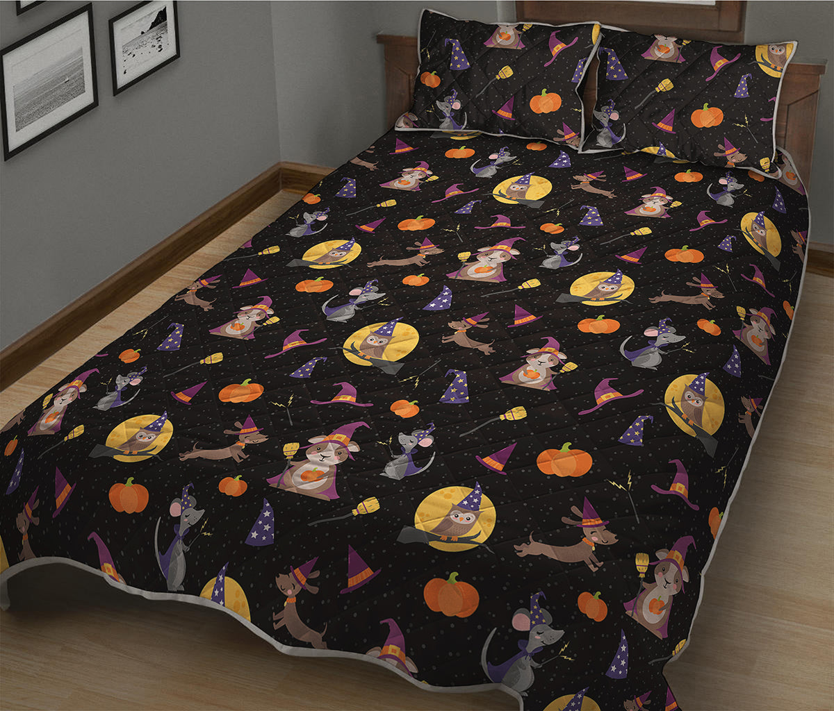 Animal Wizard Pattern Print Quilt Bed Set