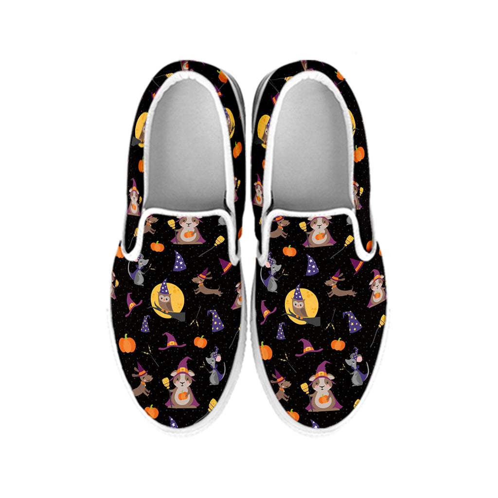 Animal Wizard Pattern Print White Slip On Shoes