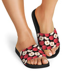 Apple Pattern Print Black Slide Sandals