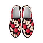Apple Pattern Print Black Slip On Shoes