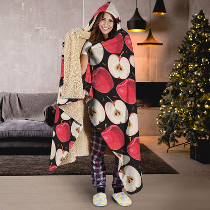 Apple Pattern Print Hooded Blanket