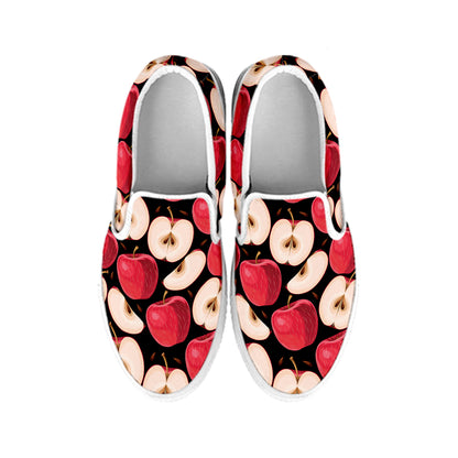 Apple Pattern Print White Slip On Shoes