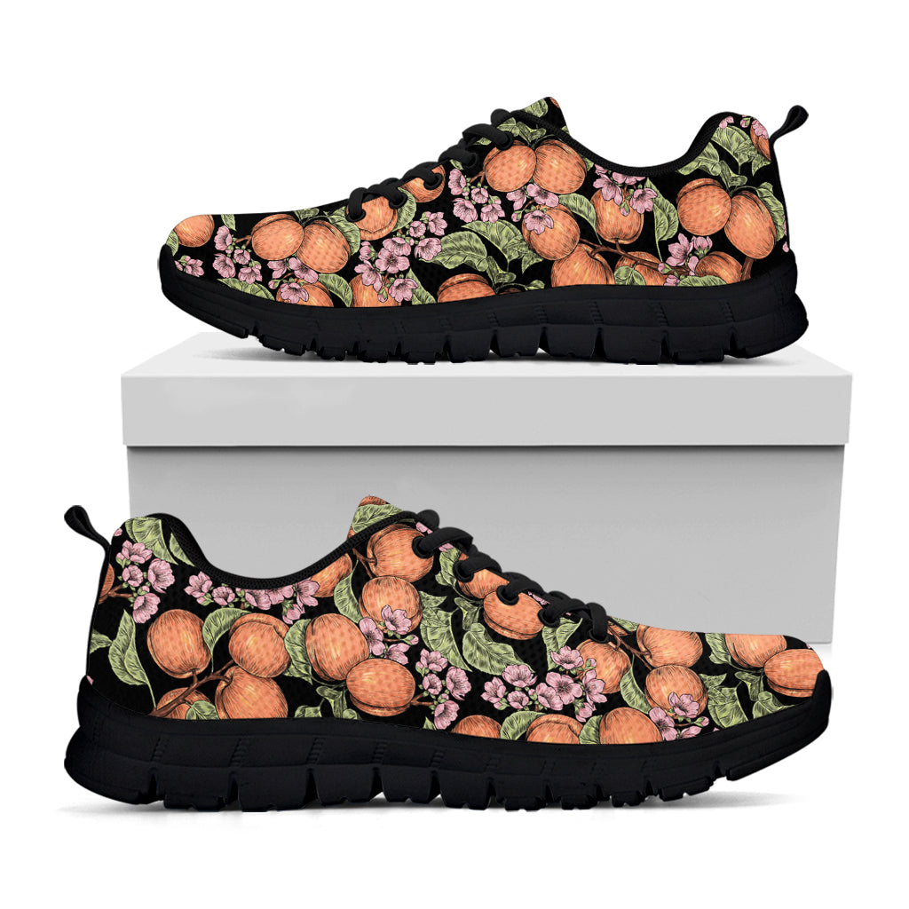 Apricot And Flower Pattern Print Black Sneakers