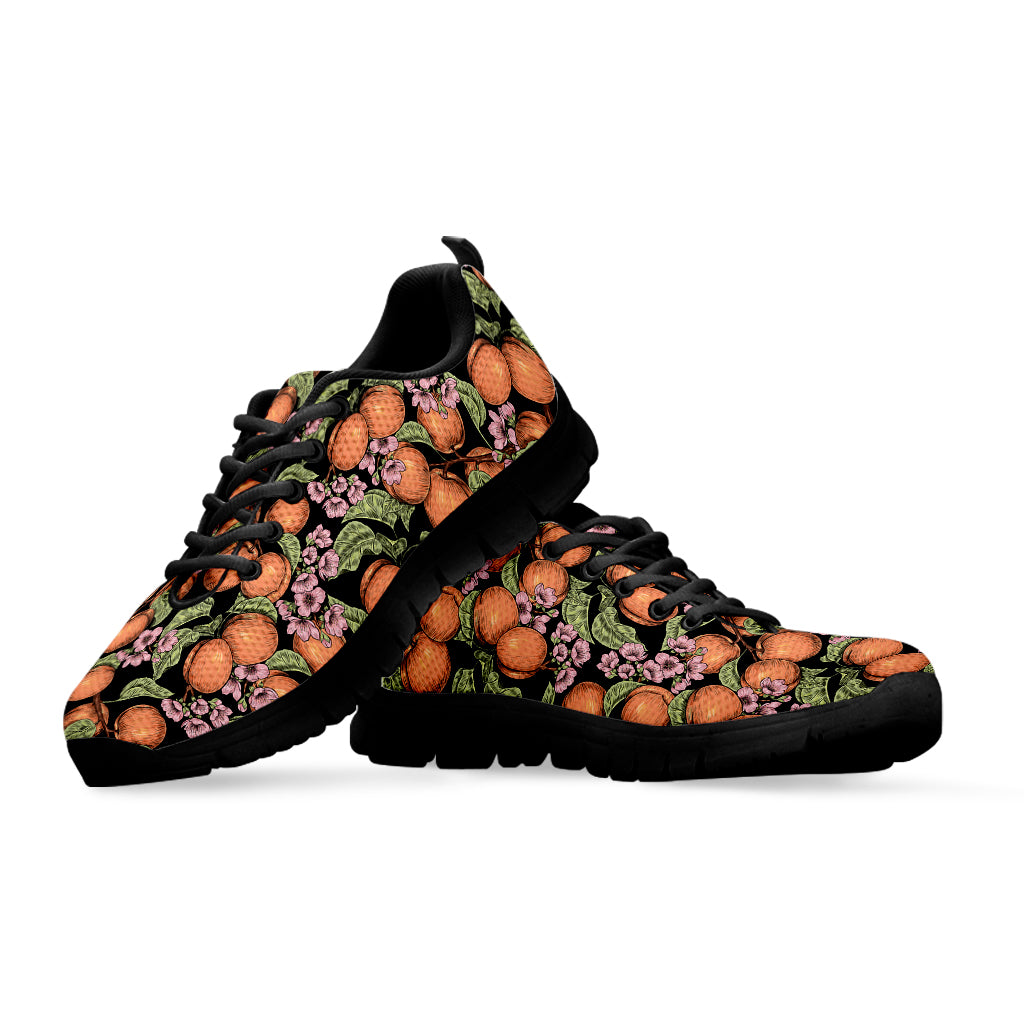 Apricot And Flower Pattern Print Black Sneakers