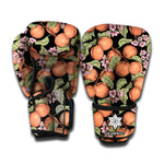 Apricot And Flower Pattern Print Boxing Gloves