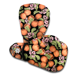 Apricot And Flower Pattern Print Boxing Gloves