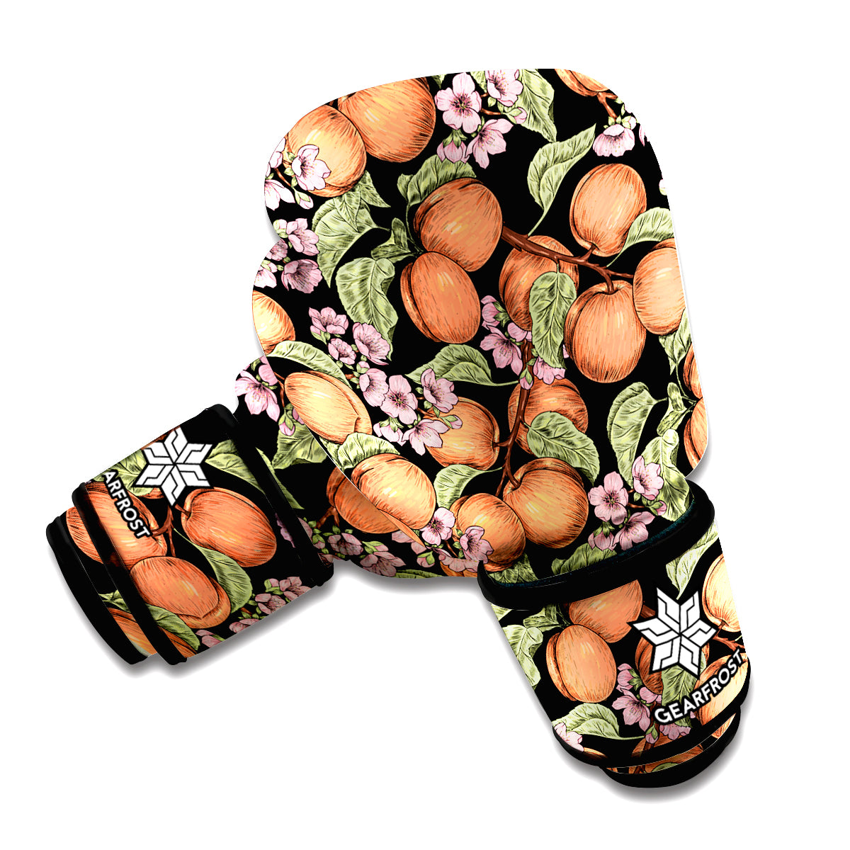 Apricot And Flower Pattern Print Boxing Gloves