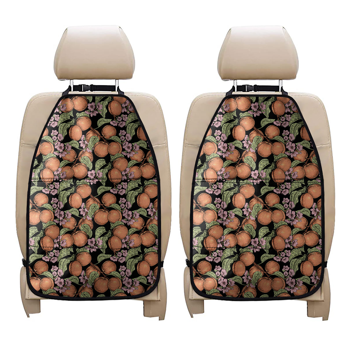Apricot And Flower Pattern Print Car Seat Organizers