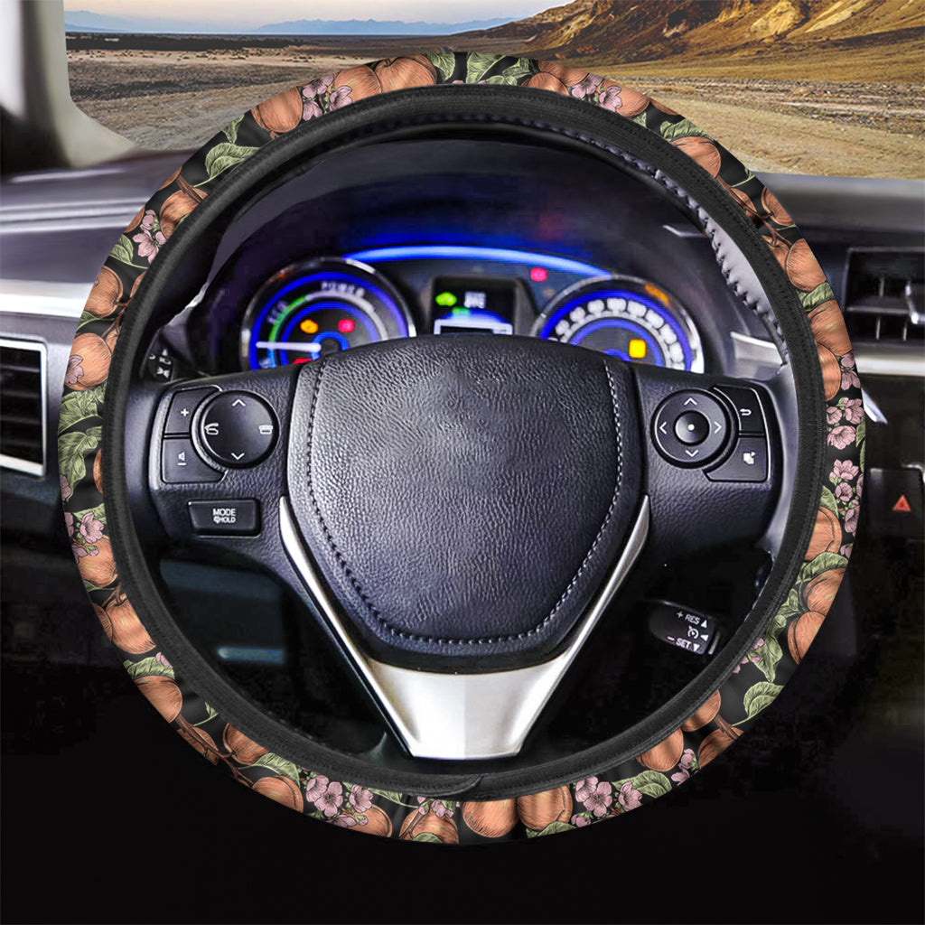 Apricot And Flower Pattern Print Car Steering Wheel Cover