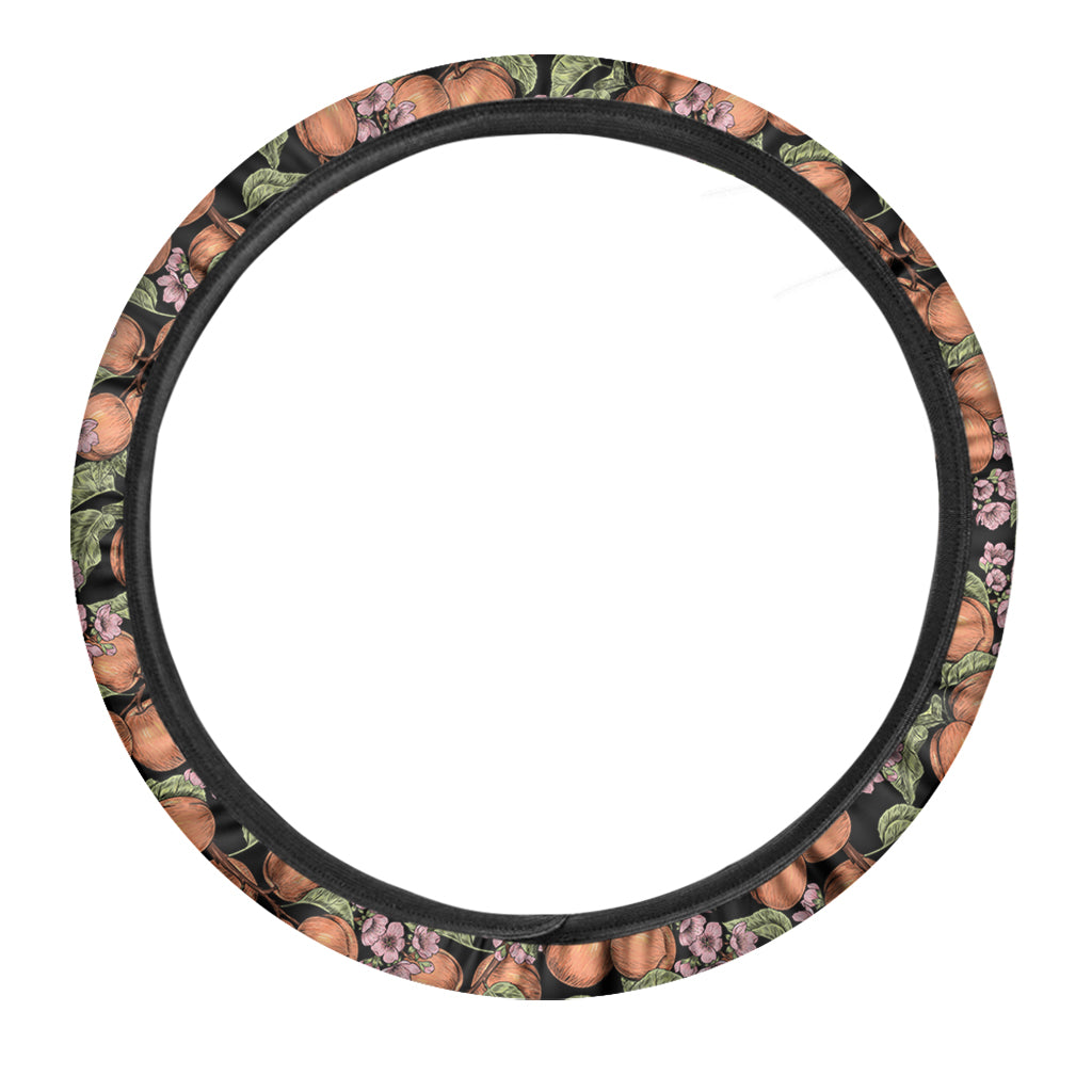 Apricot And Flower Pattern Print Car Steering Wheel Cover