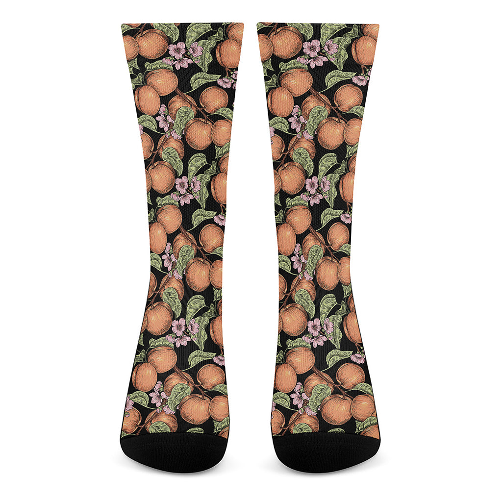 Apricot And Flower Pattern Print Crew Socks