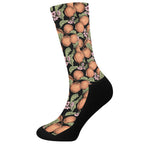 Apricot And Flower Pattern Print Crew Socks