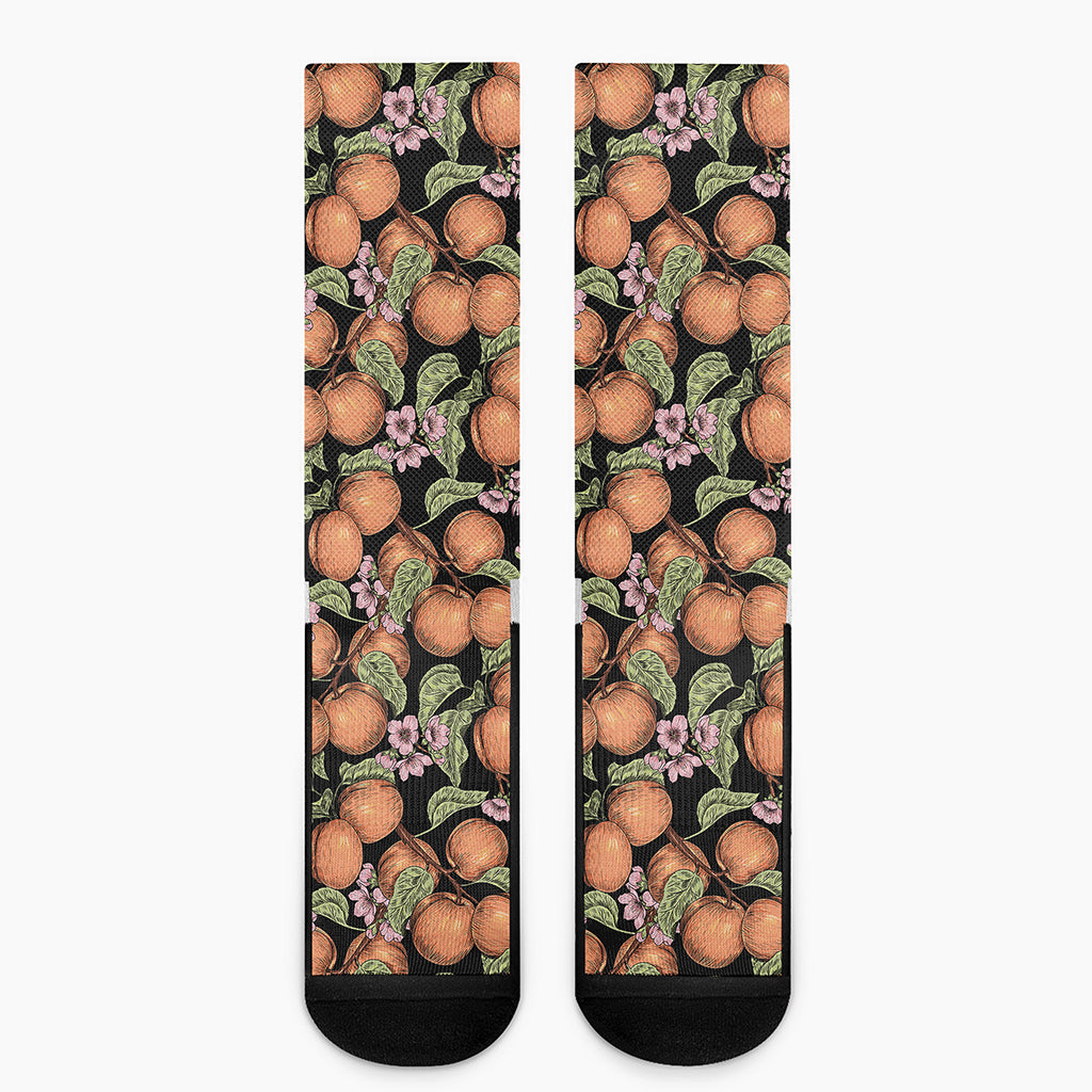 Apricot And Flower Pattern Print Crew Socks