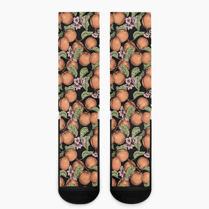 Apricot And Flower Pattern Print Crew Socks