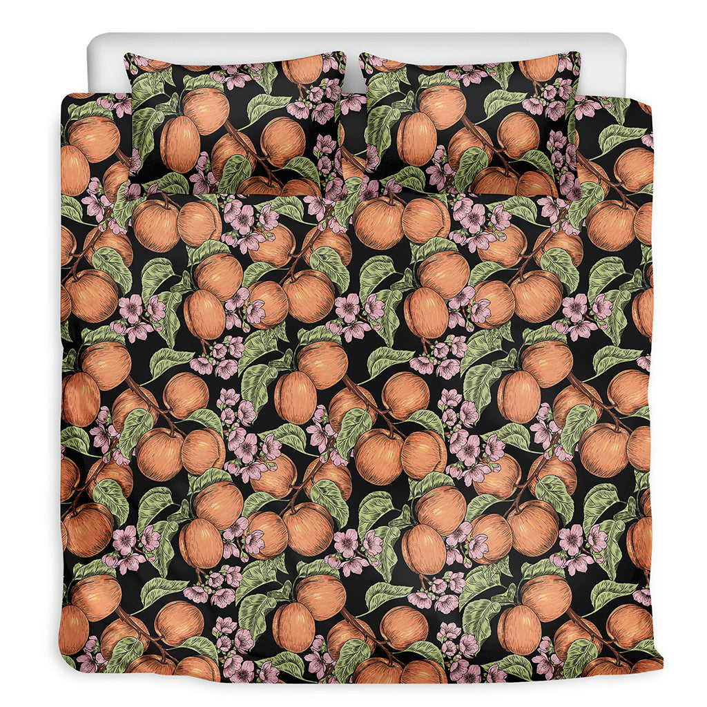 Apricot And Flower Pattern Print Duvet Cover Bedding Set