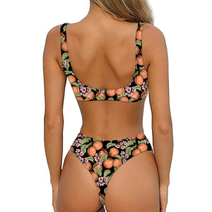 Apricot And Flower Pattern Print Front Bow Tie Bikini