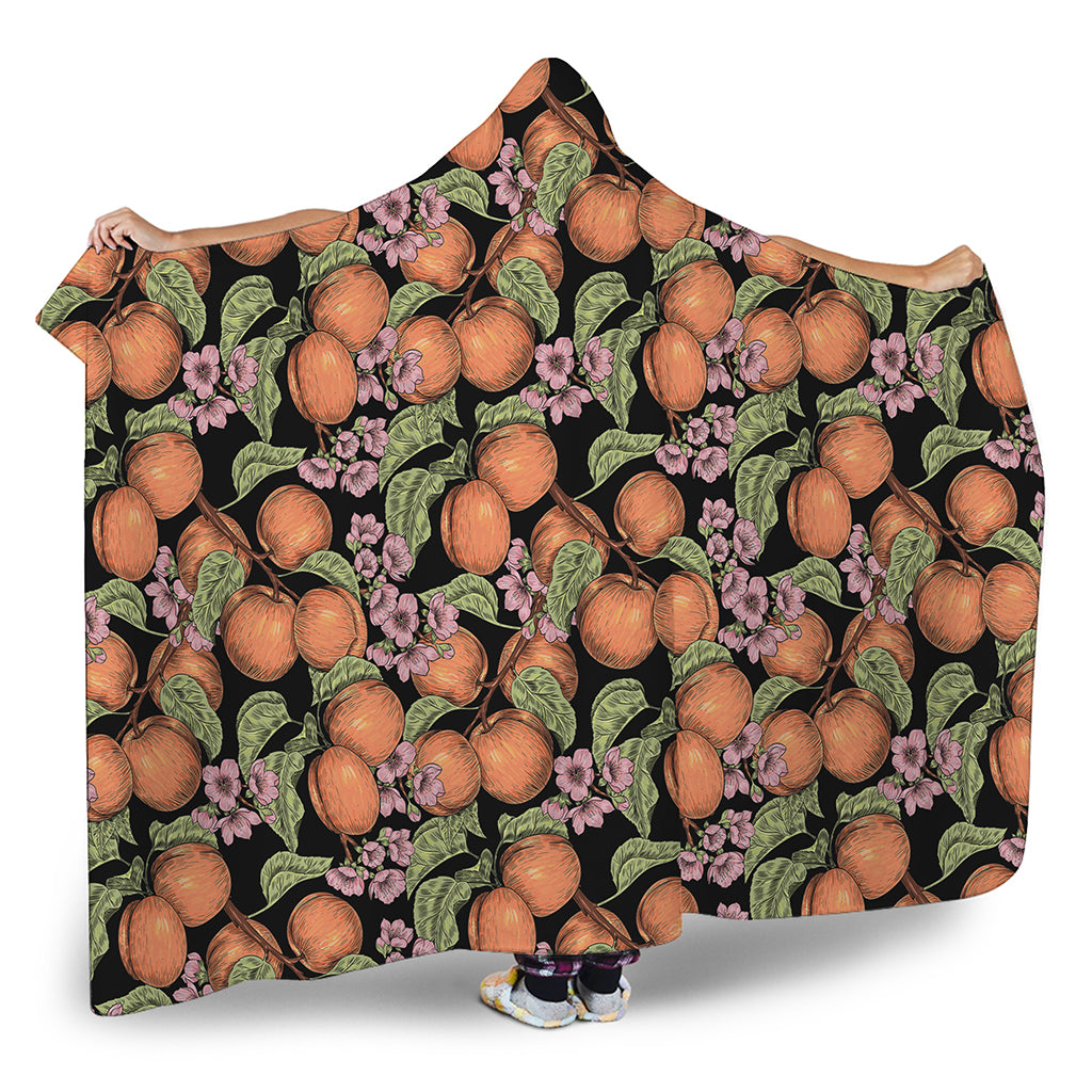 Apricot And Flower Pattern Print Hooded Blanket