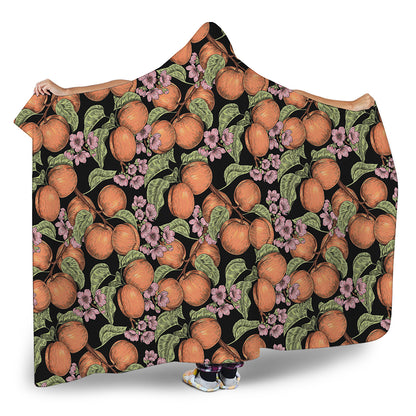Apricot And Flower Pattern Print Hooded Blanket