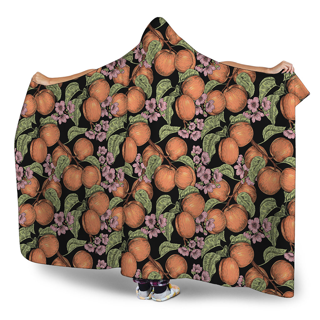 Apricot And Flower Pattern Print Hooded Blanket