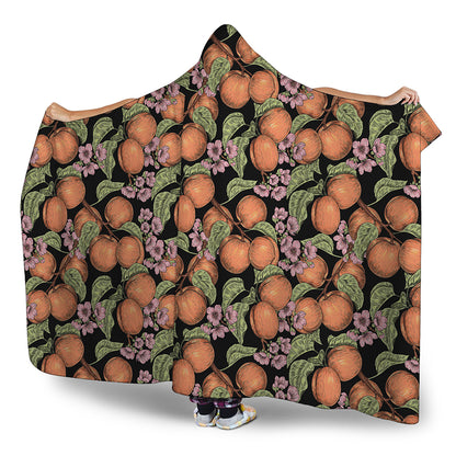 Apricot And Flower Pattern Print Hooded Blanket