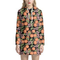 Apricot And Flower Pattern Print Pullover Hoodie Dress