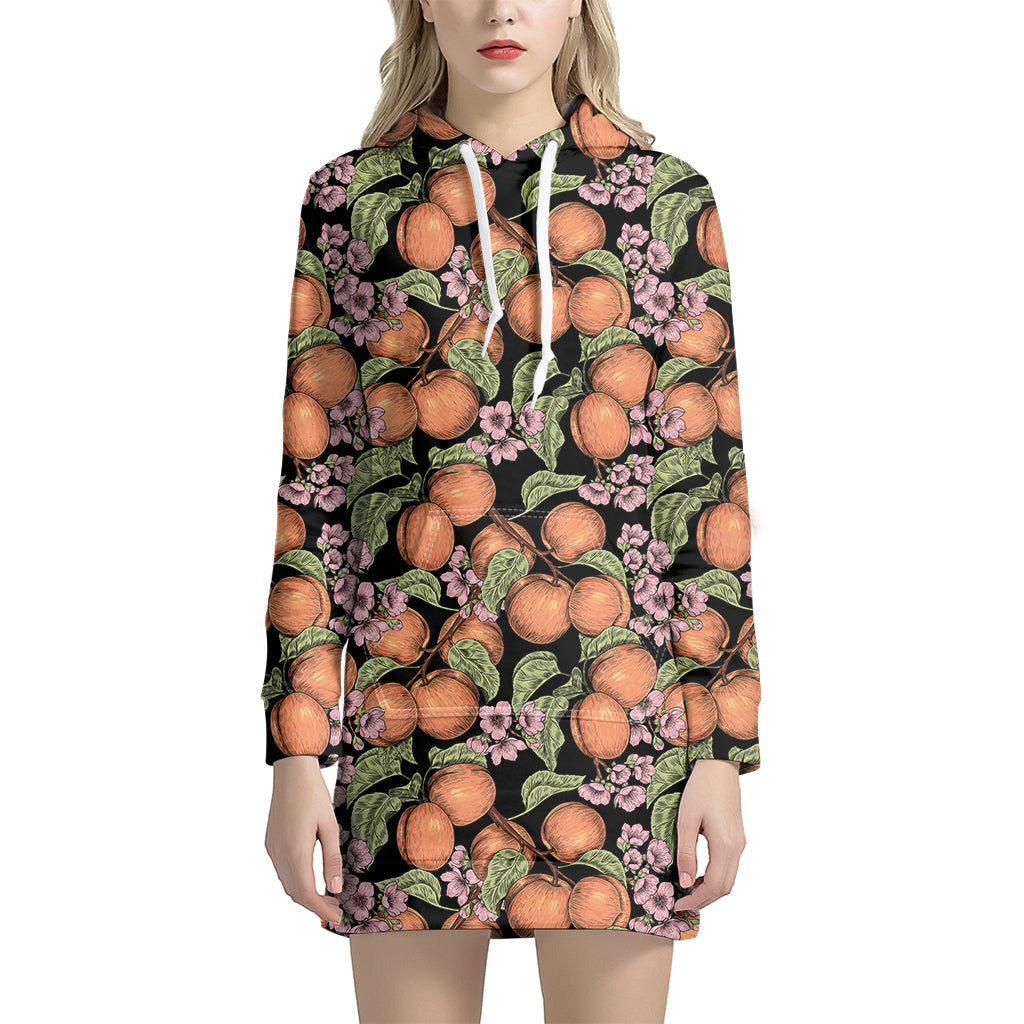 Apricot And Flower Pattern Print Hoodie Dress