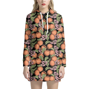 Apricot And Flower Pattern Print Hoodie Dress