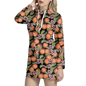 Apricot And Flower Pattern Print Hoodie Dress