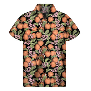 Apricot And Flower Pattern Print Men's Short Sleeve Shirt