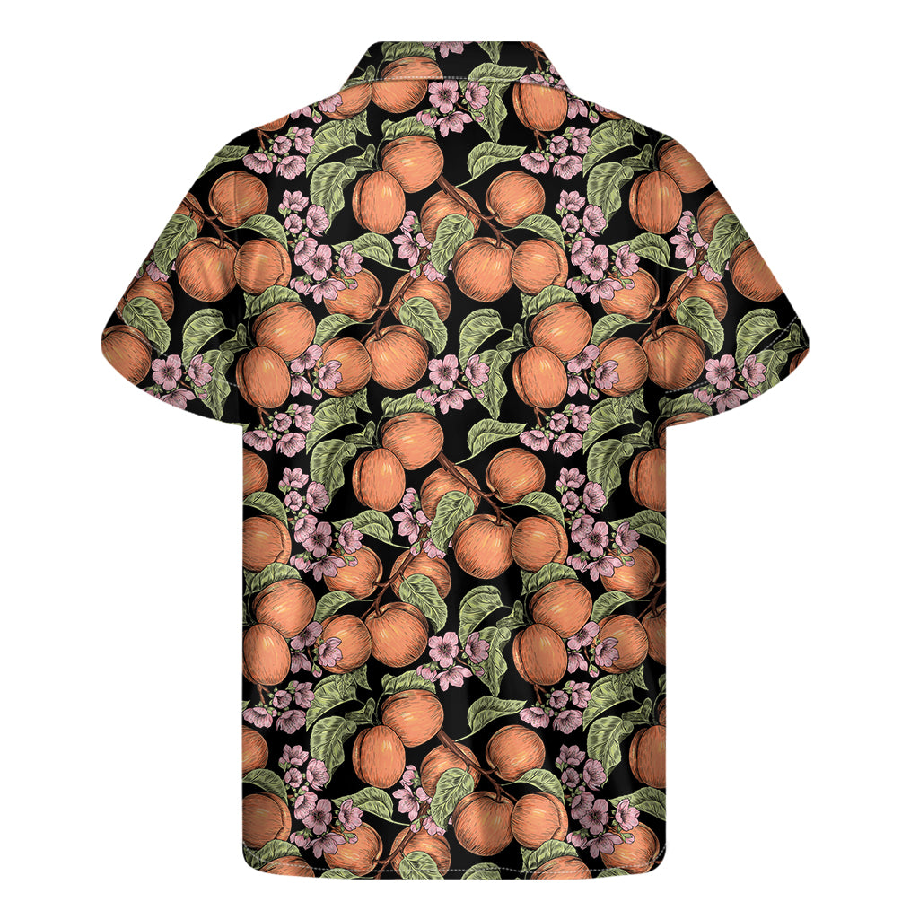 Apricot And Flower Pattern Print Men's Short Sleeve Shirt