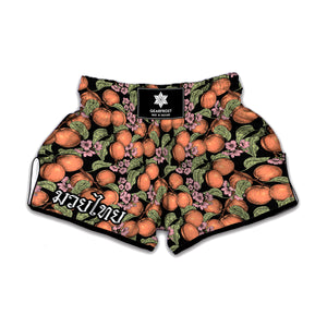 Apricot And Flower Pattern Print Muay Thai Boxing Shorts