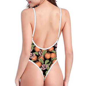 Apricot And Flower Pattern Print One Piece High Cut Swimsuit