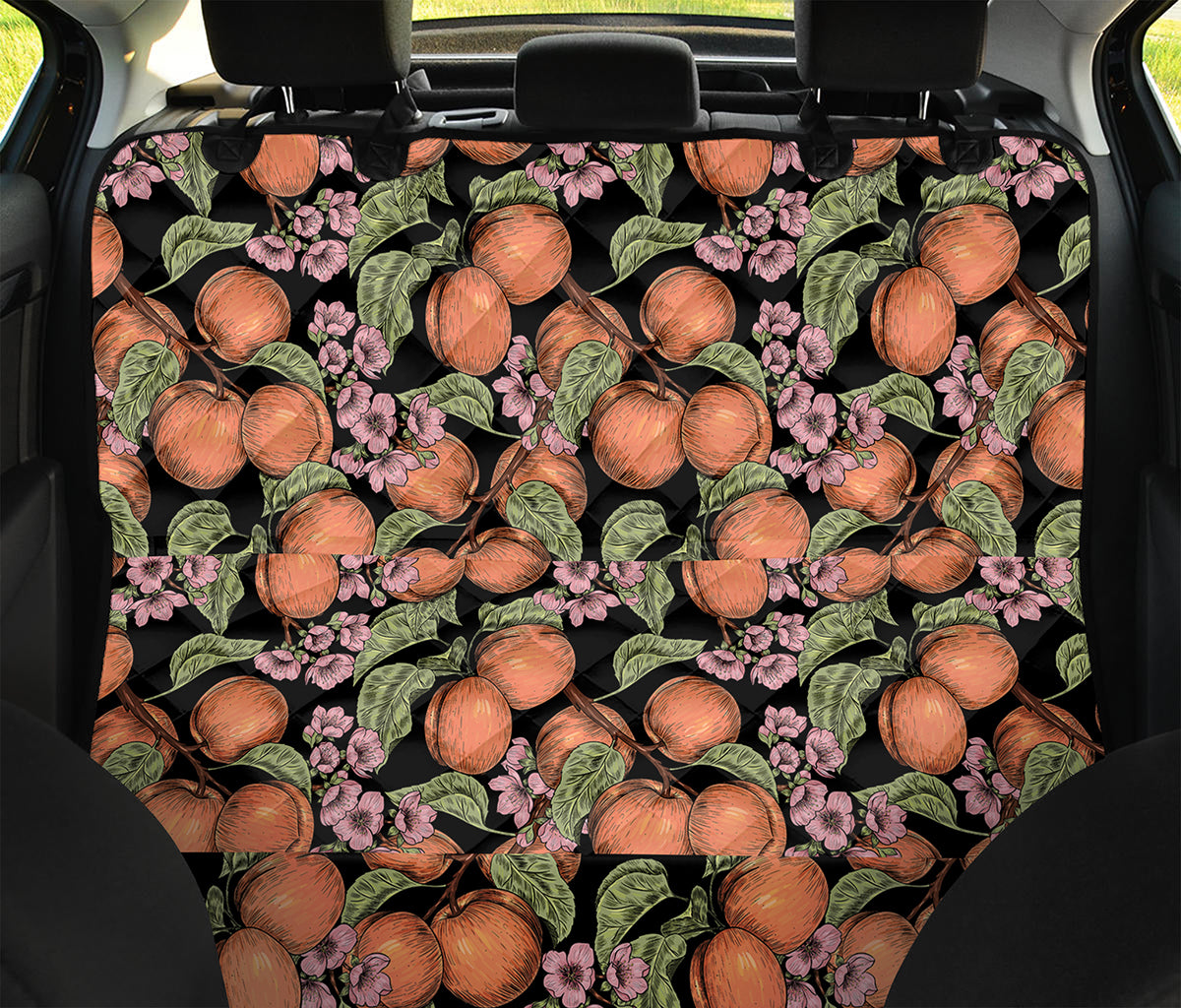 Apricot And Flower Pattern Print Pet Car Back Seat Cover