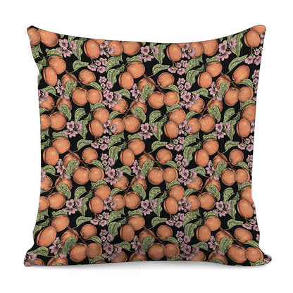 Apricot And Flower Pattern Print Pillow Cover
