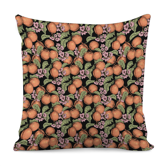 Apricot And Flower Pattern Print Pillow Cover