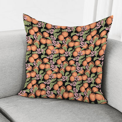 Apricot And Flower Pattern Print Pillow Cover