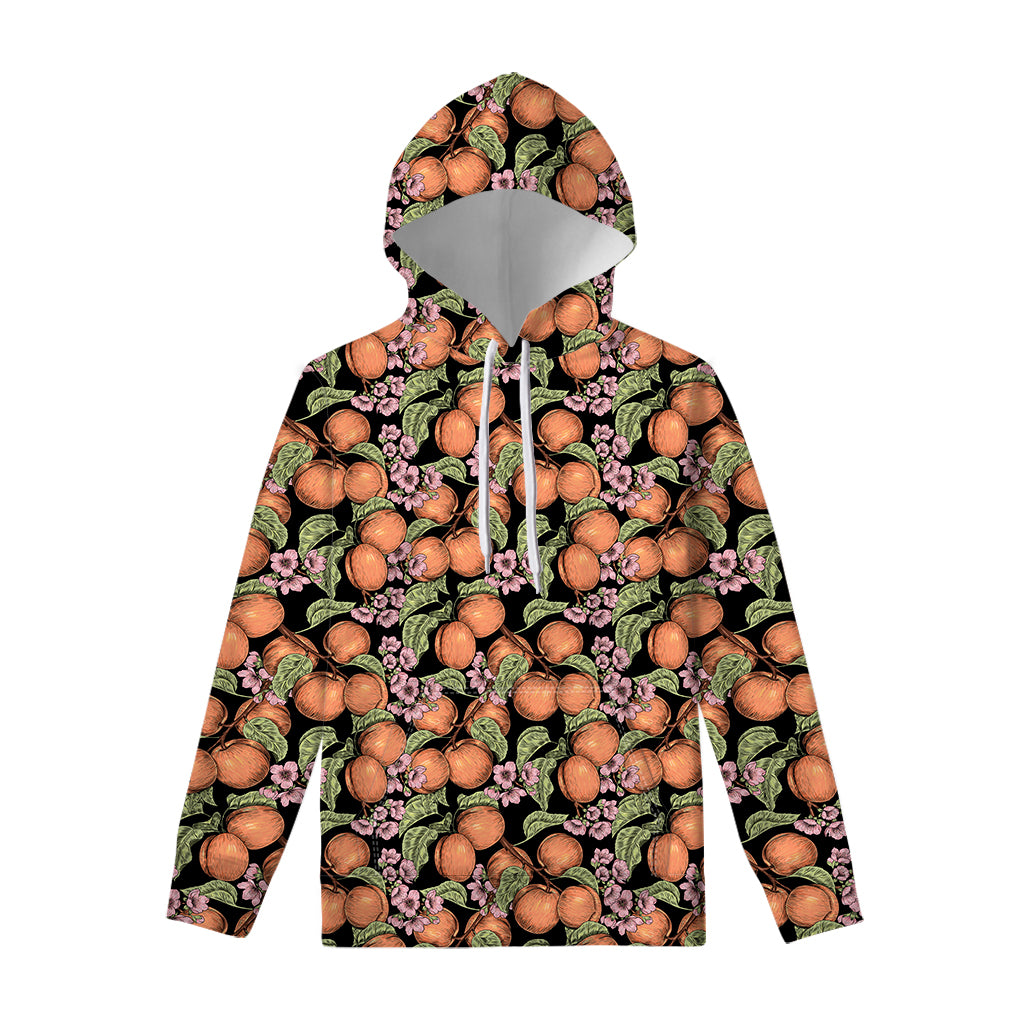 Apricot And Flower Pattern Print Pullover Hoodie