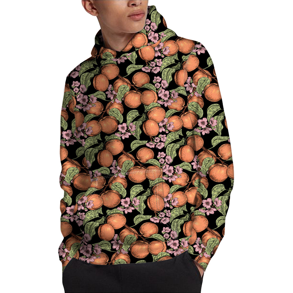 Apricot And Flower Pattern Print Pullover Hoodie