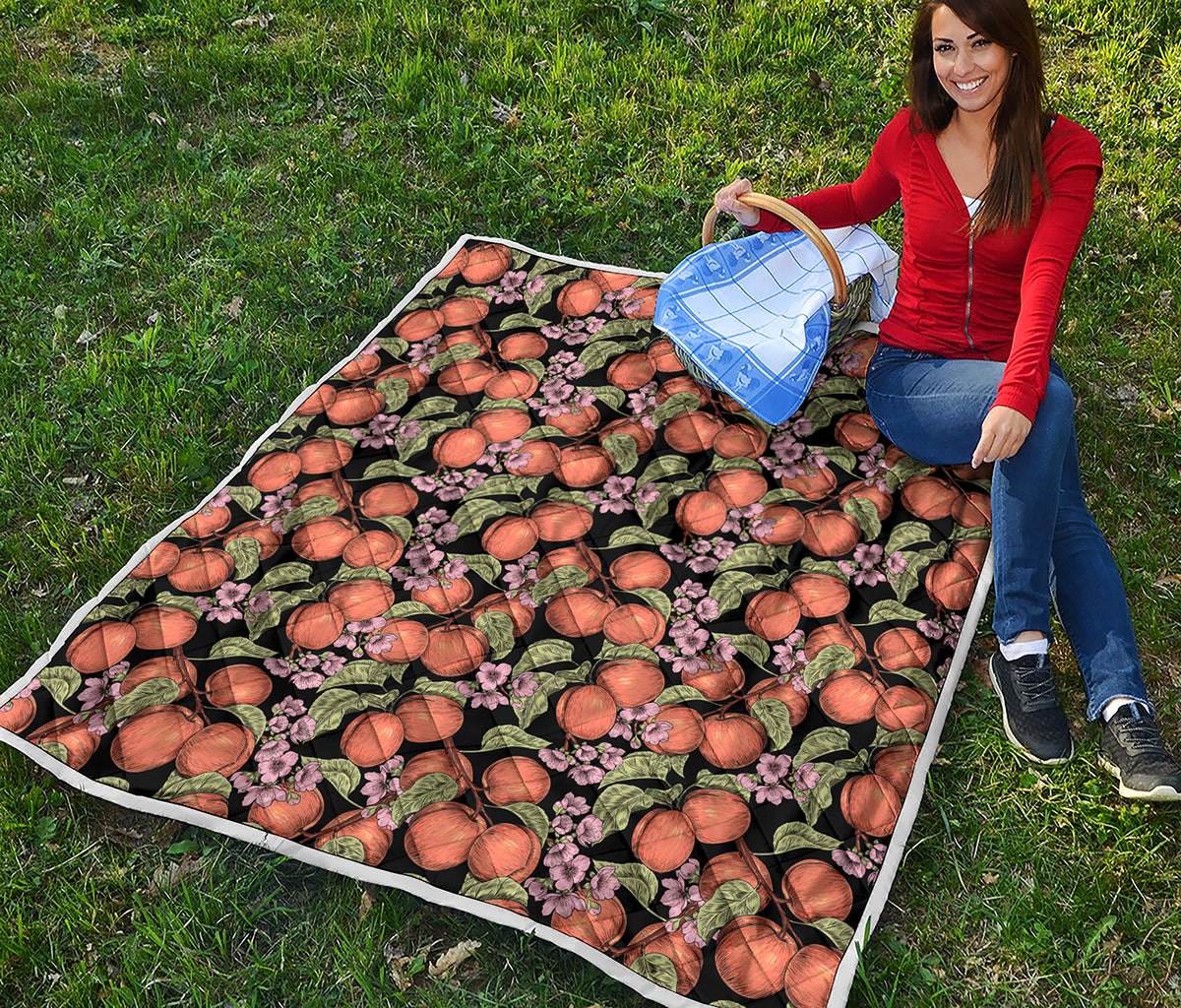 Apricot And Flower Pattern Print Quilt