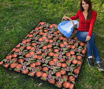 Apricot And Flower Pattern Print Quilt