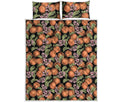 Apricot And Flower Pattern Print Quilt Bed Set