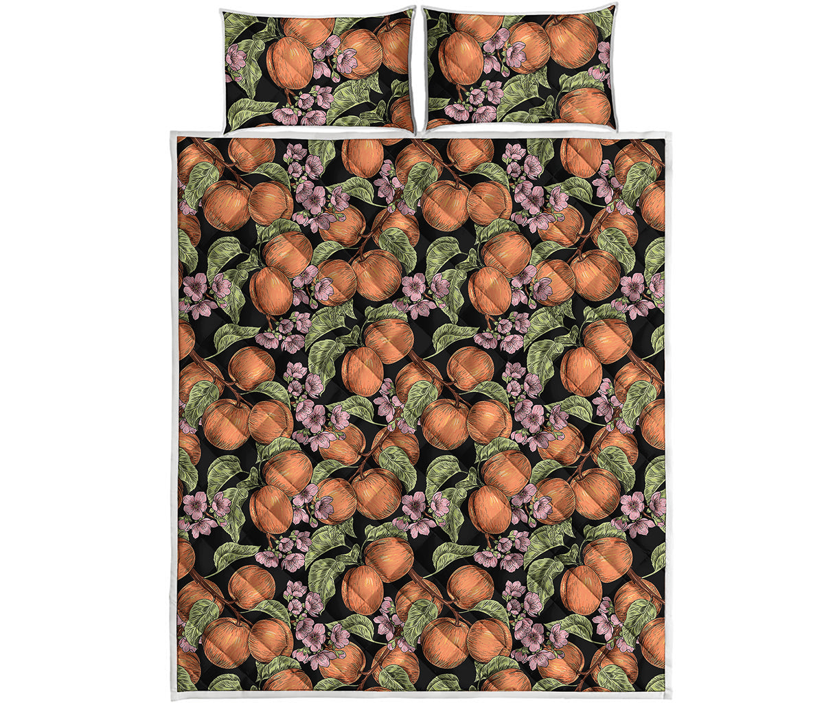 Apricot And Flower Pattern Print Quilt Bed Set