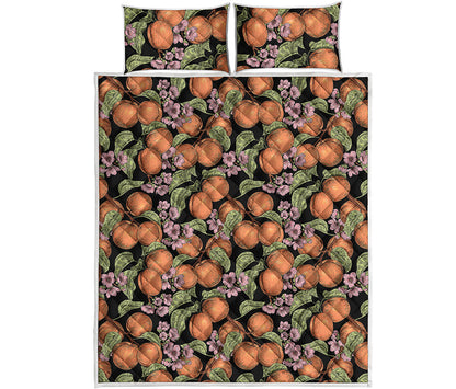 Apricot And Flower Pattern Print Quilt Bed Set