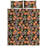 Apricot And Flower Pattern Print Quilt Bed Set