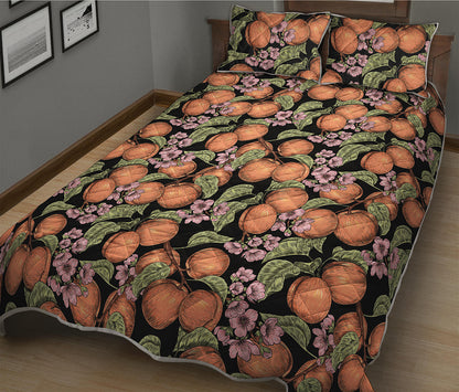 Apricot And Flower Pattern Print Quilt Bed Set