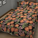 Apricot And Flower Pattern Print Quilt Bed Set