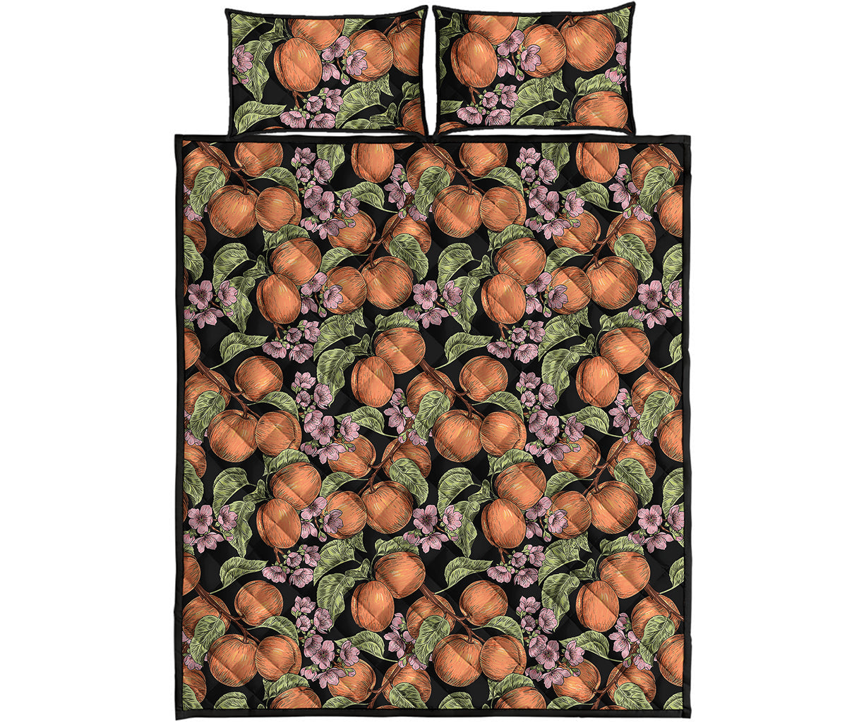Apricot And Flower Pattern Print Quilt Bed Set