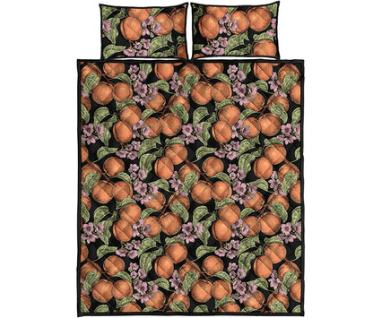 Apricot And Flower Pattern Print Quilt Bed Set
