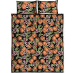 Apricot And Flower Pattern Print Quilt Bed Set