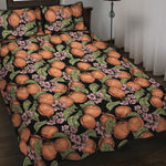 Apricot And Flower Pattern Print Quilt Bed Set
